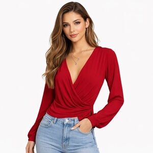 NWT MANGO Chic Crimson Wrap Blouse XS